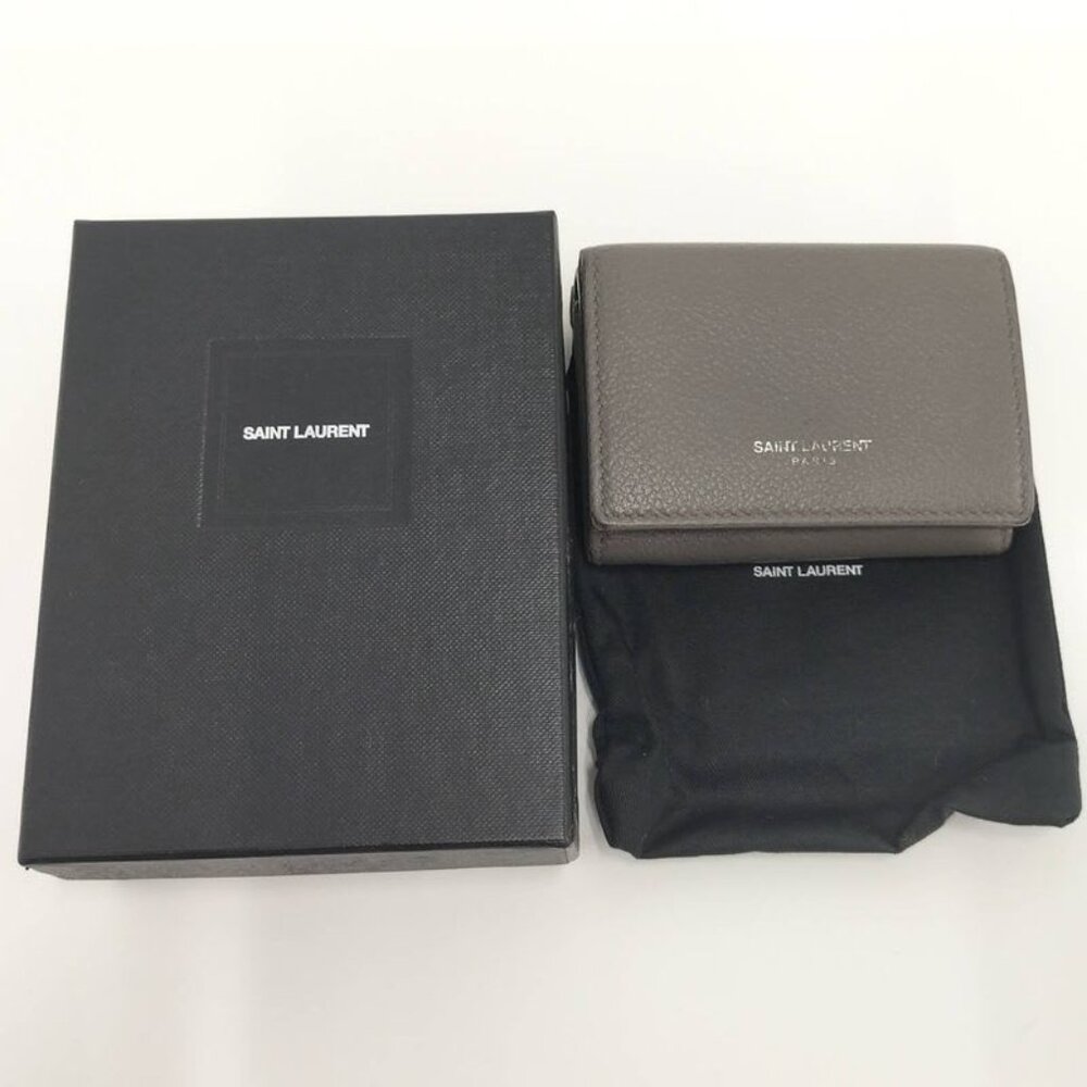 Saint Laurent Compact Wallet Trifold Wallet Leather Gray - Picture 9 of 9